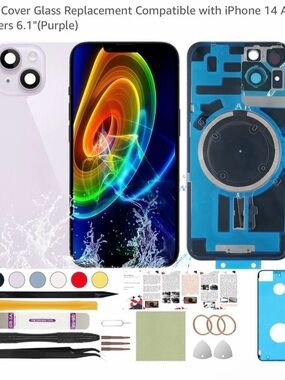Unbranded Back Cover Glass Replacement Compatible with iPhone 14 Purple